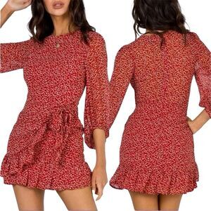 Princess Polly Dalko Mini Dress Red Floral Balloon Sleeve Ruffle‎ Women's Size 4